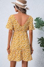 V Neck Floral Print Ruffle Hem Dress - Image 7