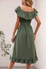Ruffle Design Solid Round Neck Casual Dress - Image 5