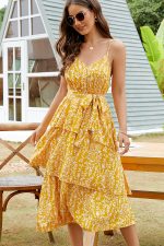 Ruffled Floral Print Tie Waist Midi Dress - Image 3