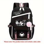 Kuromi Pattern Backpack, Kawaii Stylish School Bag, Women's Colorblock Rucksack, Large Capacity Foldable Outdoors Daypack - Image 2