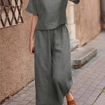 Solid Two-piece Set, Crew Neck Casual T-Shirt & Wide Leg Pants, Women's Clothing - Image 6