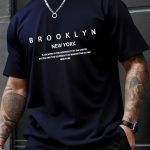 Brooklyn And New York Print Men's Creative Top, Casual Short Sleeve Crew Neck T-shirt, Men's Clothing For Summer Outdoor - Image 4