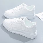 Women's Platform Skate Shoes, Versatile Height Increasing Lace Up Low Top Shoes, Outdoor Walking White Shoes - Image 9