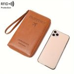 Solid Color RFID Portable Passport Holder, Multi Functional Airplane Ticket Clip, Travel Credit Card Wallet With Zipper And Wrist Strap - Image 12
