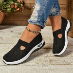 Women's Cut-out Sneakers, Casual Breathable Slip On Walking Shoes, Lightweight Outdoor Flat Shoes - Image 3