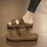 Women's Double Buckle Strap Design Slide Sandals, Casual Open Toe Summer Shoes, Comfortable Slip On Shoes