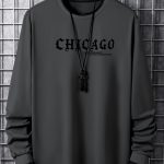CHICAGO Print Men's Street Daily Long Sleeve High Stretch T-shirt, Spring Fall Outdoor, Men's Clothing