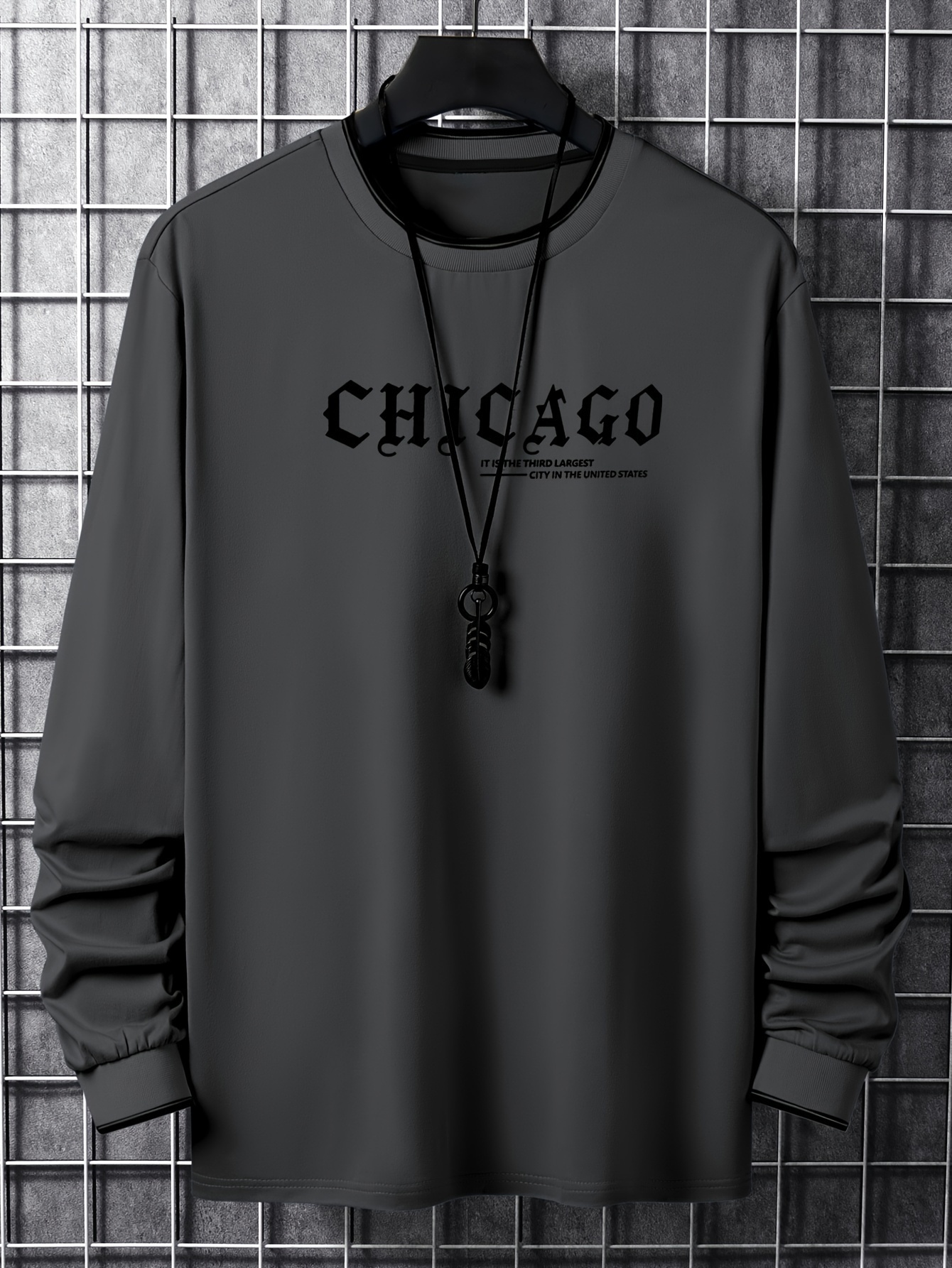 32541be350c151632f684776bcd224e2.jpg CHICAGO Print Men's Street Daily Long Sleeve High Stretch T-shirt, Spring Fall Outdoor, Men's Clothing - Image 1