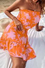 Floral Print Strapless Tie Waist Casual Dress - Image 3