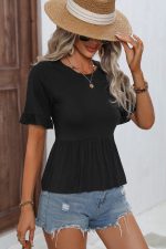 Solid Color Ruffle Sleeve Casual Tops - Image 4