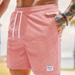 Men's Label Patchwork Regular Fit Solid Shorts With Drawstring And Pockets, Casual And Chic Shorts For Summer Beach And Daily Leisurewear - Image 11