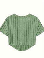 Solid Ribbed Crop T-Shirt, Casual Crew Neck Short Sleeve Top, Women's Clothing - Image 7