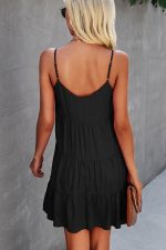 Fashion Solid Color Ruffle Hem Mini Dress - Image 3