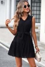 Stringy Selvedge Solid V Neck Casual Dress - Image 3