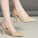 Women's Solid Color Shoes, Point Toe Ankle Strap Slingback Stiletto Heel Trendy Shoes, Elegant Dress Comfy Shoes - Image 6
