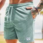 Men's Label Patchwork Regular Fit Solid Shorts With Drawstring And Pockets, Casual And Chic Shorts For Summer Beach And Daily Leisurewear - Image 5