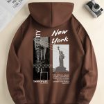 NEW YORK Print Hoodie, Cool Hoodies For Men, Men's Casual Pullover Hooded Sweatshirt With Kangaroo Pocket Streetwear For Winter Fall, As Gifts - Image 8