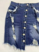 Ripped Asymmetric Single-breasted Raw Hem Denim Skirt, Medium Stretch Whiskering Distressed Denim Skirt, Women's Denim Jeans & Clothing - Image 4