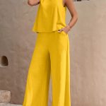 Solid Elegant Two-piece Set, Sleeveless Tank Top & Wide Leg Loose Pants Outfits, Women's Clothing - Image 4