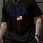 USA Print Men's Creative Top, Casual Short Sleeve Crew Neck T-shirt, Men's Clothing For Summer Outdoor - Image 2