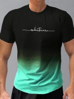 Men's Gradient Color And Alphabet Print "WHATEVER" Crew Neck And Short Sleeve T-shirt, Casual And Chic Tops For Summer Outdoors Wear