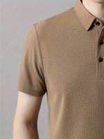 Men's Solid Short Sleeve And Lapel Collar Henley Shirt, Casual And Comfy Sports Tops For Summer Golf Wear And Outdoors Activities - Image 11