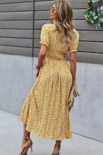 V Neck Smocked Chest Floral Print Maxi Dress - Image 2