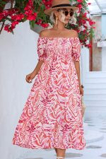 Smocked Print Off The Shoulder Midi Dress - Image 2