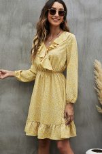 V Neck Floral Print Ruffled Mini Dress - Image 3