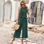 Fashion Round Neck Solid Color Two Pieces Set - Image 6