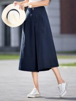 High Waist Pocket Cropped Pants, Vintage Wide Leg Pants For Spring & Summer, Women's Clothing - Image 8