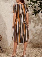 Stripe Print Short Sleeve Dress, Casual Notch Neck Loose Dress For Spring & Summer, Women's Clothing - Image 6
