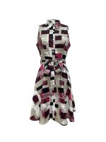 Abstract Print Button Front Sleeveless Dress, Casual Tie-waist Lapel Dress For Spring & Summer, Women's Clothing - Image 12
