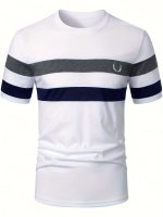 Men's Stripe Pattern Crew Neck And Short Sleeve T-shirt, Casual And Chic Tops For Summer Outdoors Activities - Image 7
