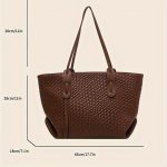 Large Capacity Woven Tote Bag For Women, Fashionable PU Leather Shoulder Bag, Versatile Elegant Commuter Handbag, Perfect For Work And Leisure, Ideal Valentine's Day Gift - Image 7