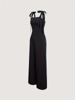 Knot Strap Wide Leg Jumpsuit, Casual Sleeveless Jumpsuit For Spring & Summer, Women's Clothing