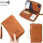 Solid Color RFID Portable Passport Holder, Multi Functional Airplane Ticket Clip, Travel Credit Card Wallet With Zipper And Wrist Strap - Image 10
