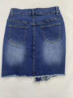 Ripped Asymmetric Single-breasted Raw Hem Denim Skirt, Medium Stretch Whiskering Distressed Denim Skirt, Women's Denim Jeans & Clothing - Image 6