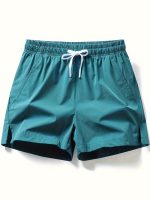 Men's Solid Drawstring Casual Shorts With Pockets, Summer Sports, Summer Daily, Gym, Running