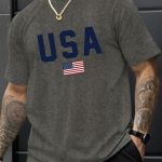 USA Print Men's Creative Top, Casual Short Sleeve Crew Neck T-shirt, Men's Clothing For Summer Outdoor - Image 6