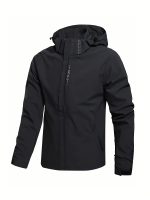 Solid Lightweight Men's Outdoor Windbreaker, Men's Long Sleeve Zip Up Hooded Jacket With Zipper Pockets For Sports, Hiking Cycling Mountaineering