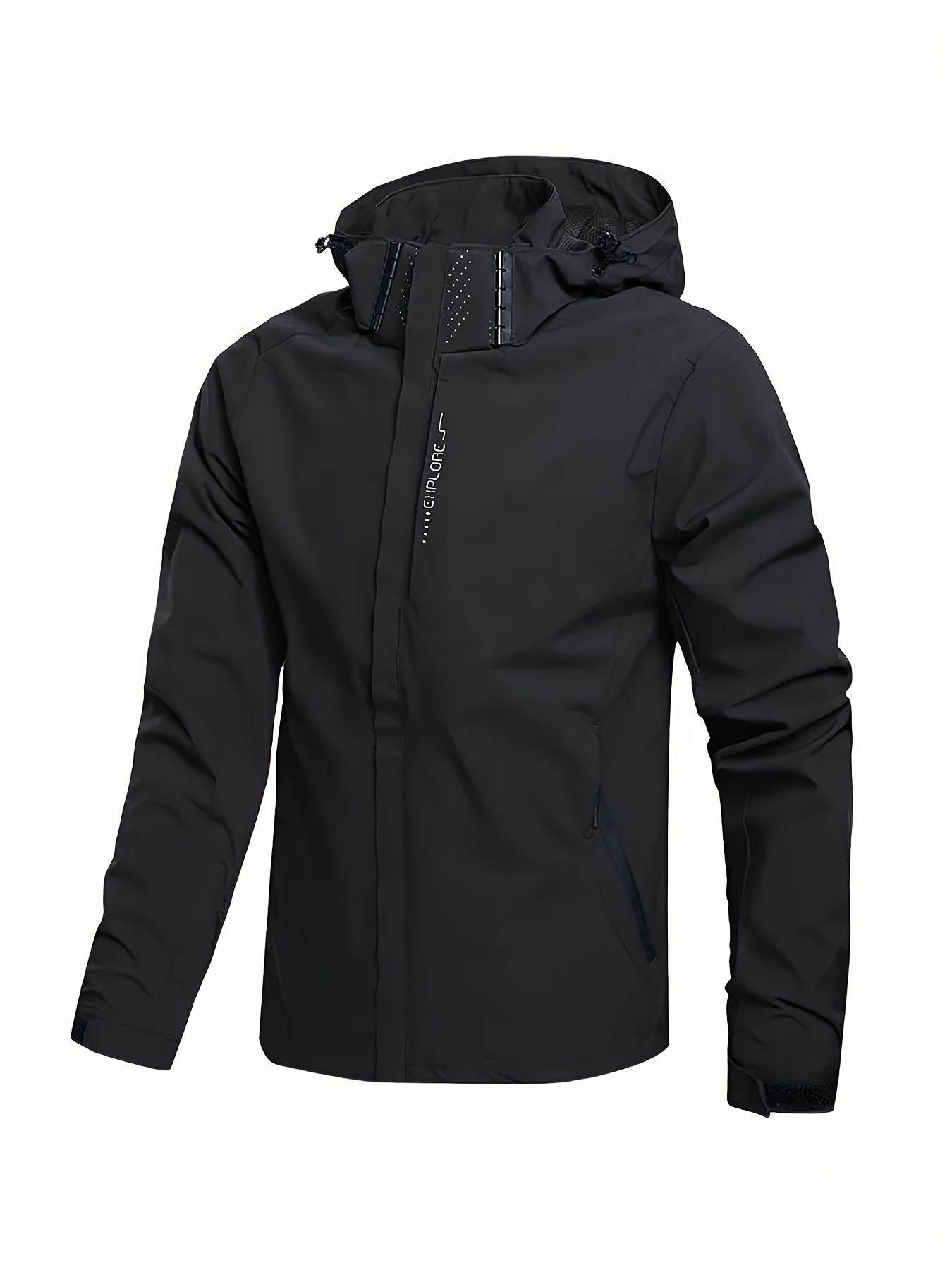 4066e2699f9a5db8d4076172c9a10289.jpg Solid Lightweight Men's Outdoor Windbreaker, Men's Long Sleeve Zip Up Hooded Jacket With Zipper Pockets For Sports, Hiking Cycling Mountaineering - Image 1