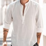 Classic Design Cotton Boat Neck Henley Shirt, Men's Casual Fit Vintage Style Long Sleeve Top For Spring Fall - Image 2