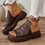 Women's Platform Slide Sandals, Comfortable White Platform Perforated Design, Summer Breathable Wedge Footwear