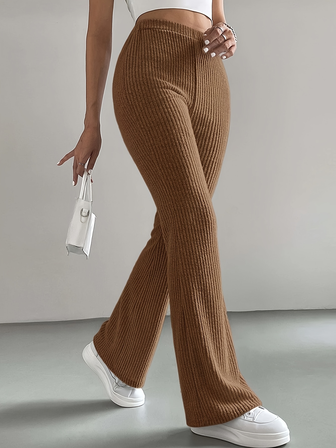 41e5c78a2a66a9875e0a452a054a47f6.jpg Solid High Waist Pants, Elegant Flare Leg Pants, Women's Clothing - Image 1