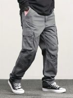 Men's Classic Solid Color Cargo Pants with Multiple Flap Pockets, Straight-Leg, Drawstring Waist, Loose Fit for Hiking, Fishing, Streetwear, and Outdoor Camping Casual Style