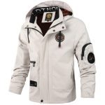 Multiple Pocket Design Men's Embroidery Long Sleeve Zip Up Drawstring Hooded Jacket, Men's Stand Collar Thin Jacket For Spring Outdoor - Image 6
