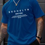 Brooklyn And New York Print Men's Creative Top, Casual Short Sleeve Crew Neck T-shirt, Men's Clothing For Summer Outdoor - Image 5