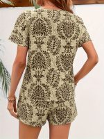 Casual Allover Print Two-piece Set, Short Sleeve V Neck Top & Shorts Outfits, Women's Clothing - Image 4