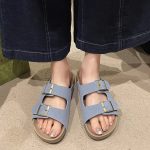 Women's Solid Color Casual Sandals, Platform Slip On Double Adjustable Buckle Beach Slides, Casual Seaside Daily Footwear - Image 3